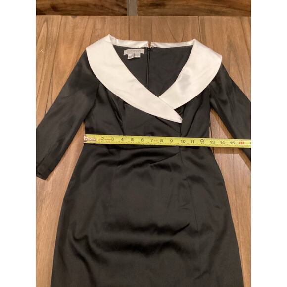 Kay Unger Portrait Black white V-Neck Shawl Collared Sheath ruche cocktail dress - Picture 5 of 12